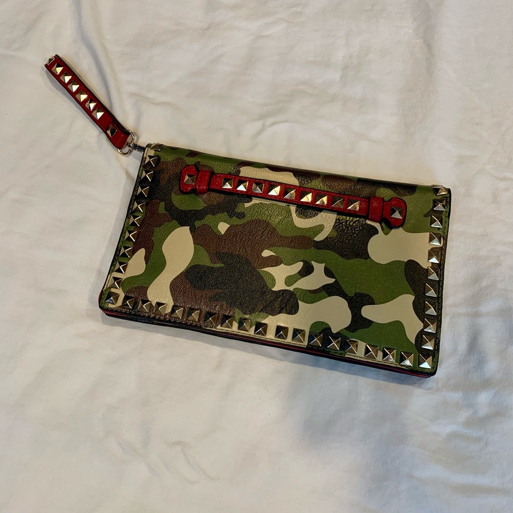 Camouflage and Red Clutch